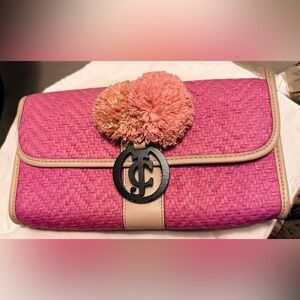 Juicy Couture Pink Straw Clutch Purse Snap Closure